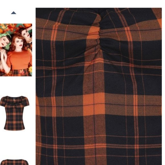 Collectif Mimi Orange Plaid Top - Picture 4 of 8